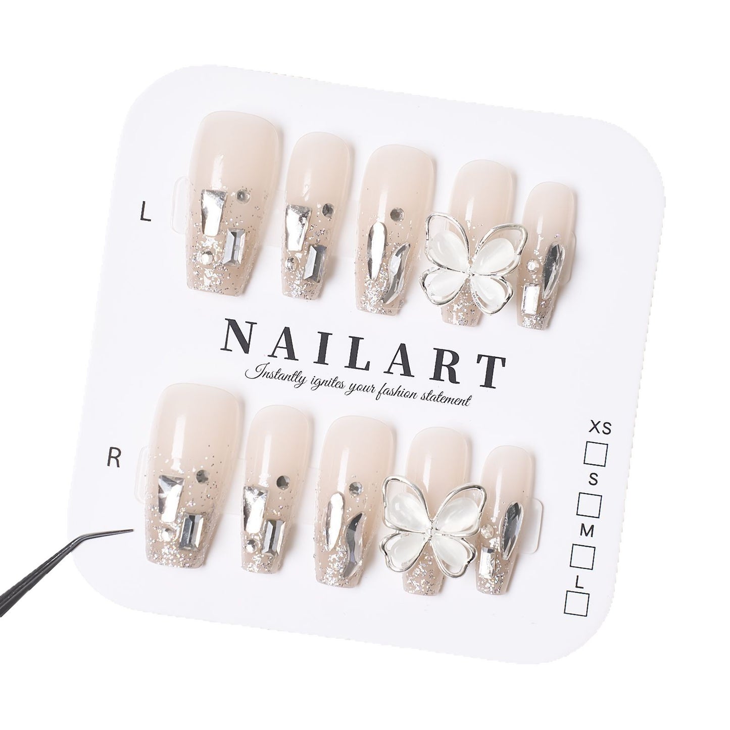 Dekoratives Schmetterlings-inspiriertes Press-On Nagelkunstset Brehn