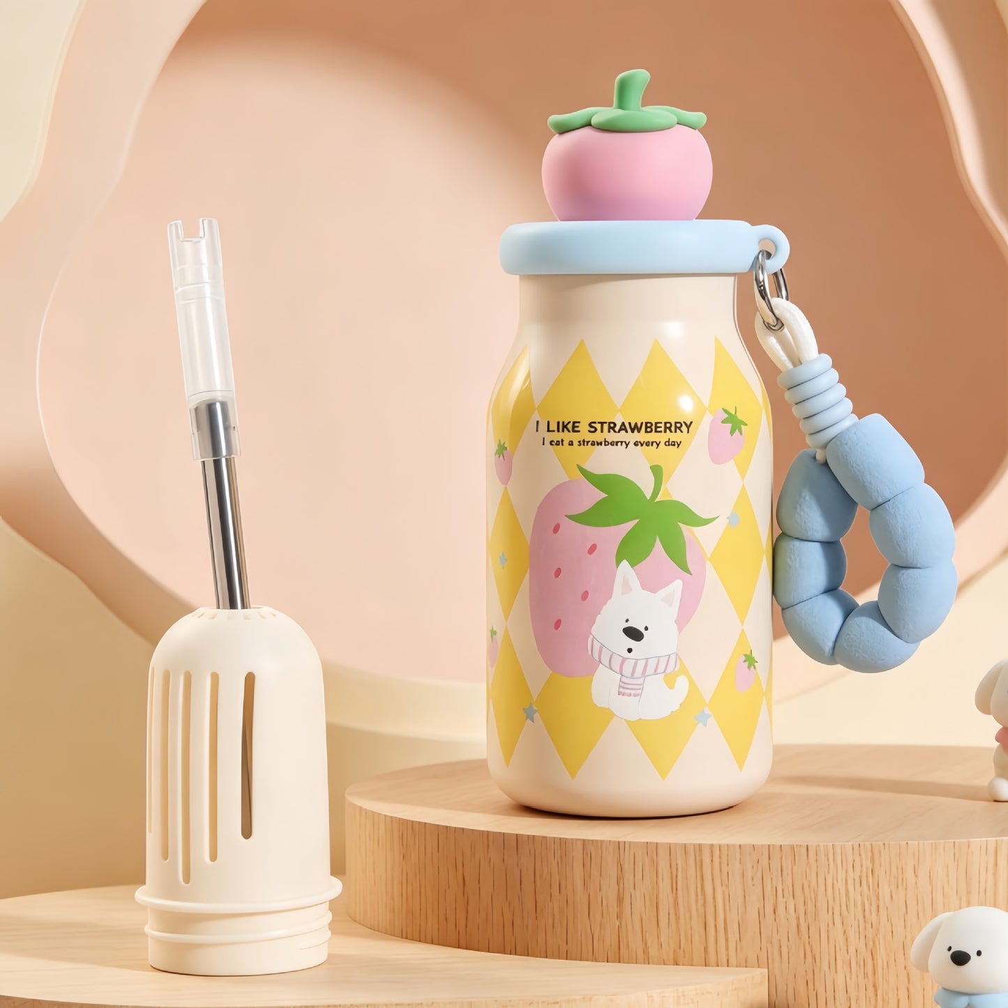Isolierte Trinkflasche mit Süßem Hundedesign und Praktischem Tragegurt Brehn