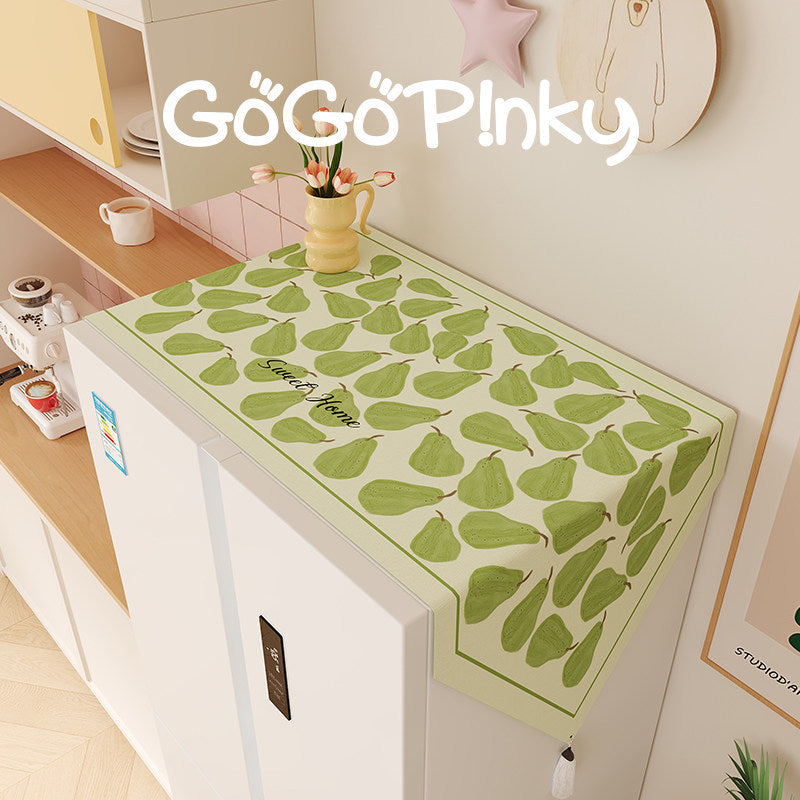 Refrigerator Top Protective Runner Dust Cover with Fruit Motif and Tassel Corners