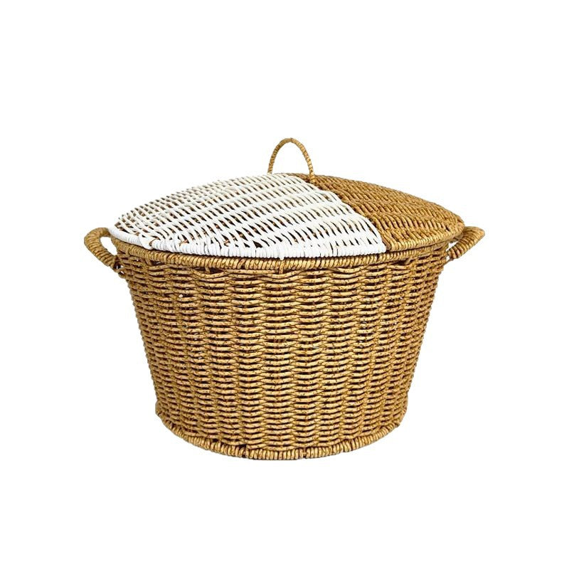 Damen Rattankorb mit Deckel und trendigen Griffen Brehn