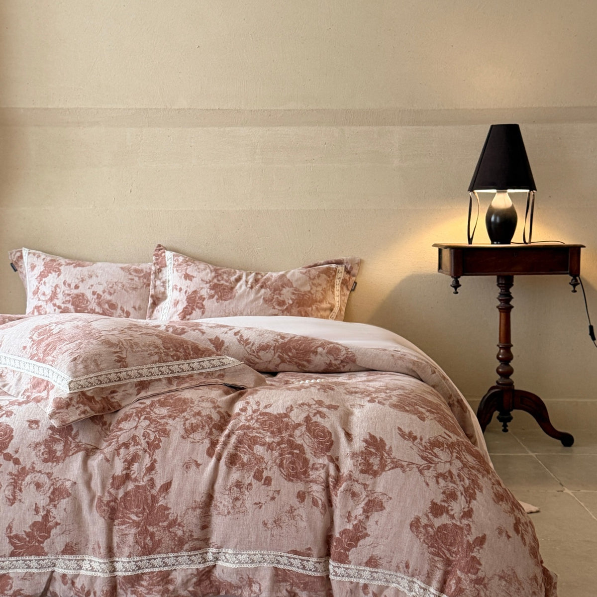Luxuriöses florales Jacquard-Leinen Bettbezug-Set