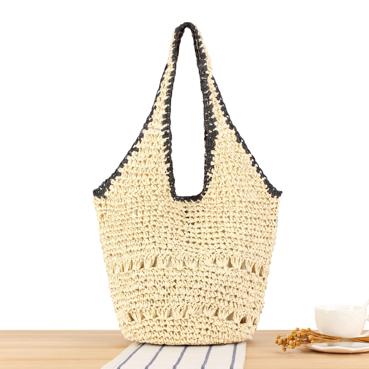 Strandschultertasche Aus Handgewebtem Naturmaterial mit Komfortablen Tragegriffen Brehn
