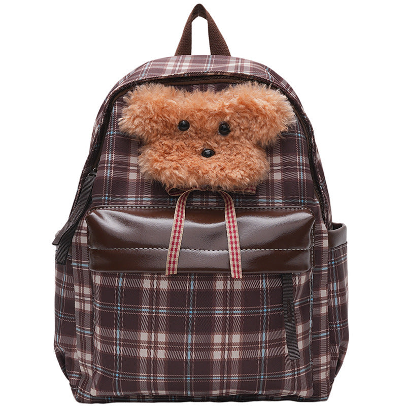 Plüsch Rucksack mit Einzigartigem Karomuster und Lässigem Tiermotiv Brehn