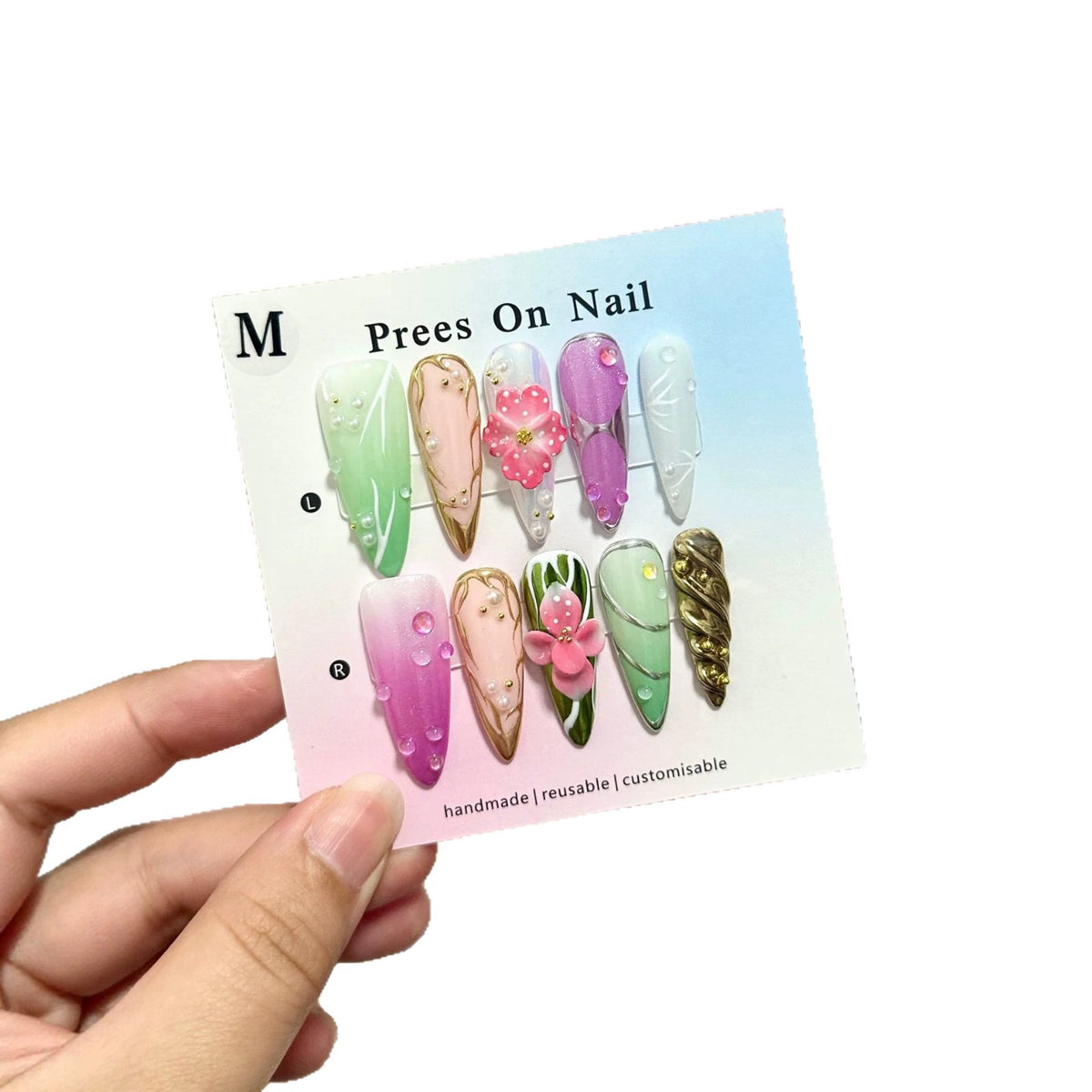 Anpassbares 3D Blumen Press-On Nagelkunst Set