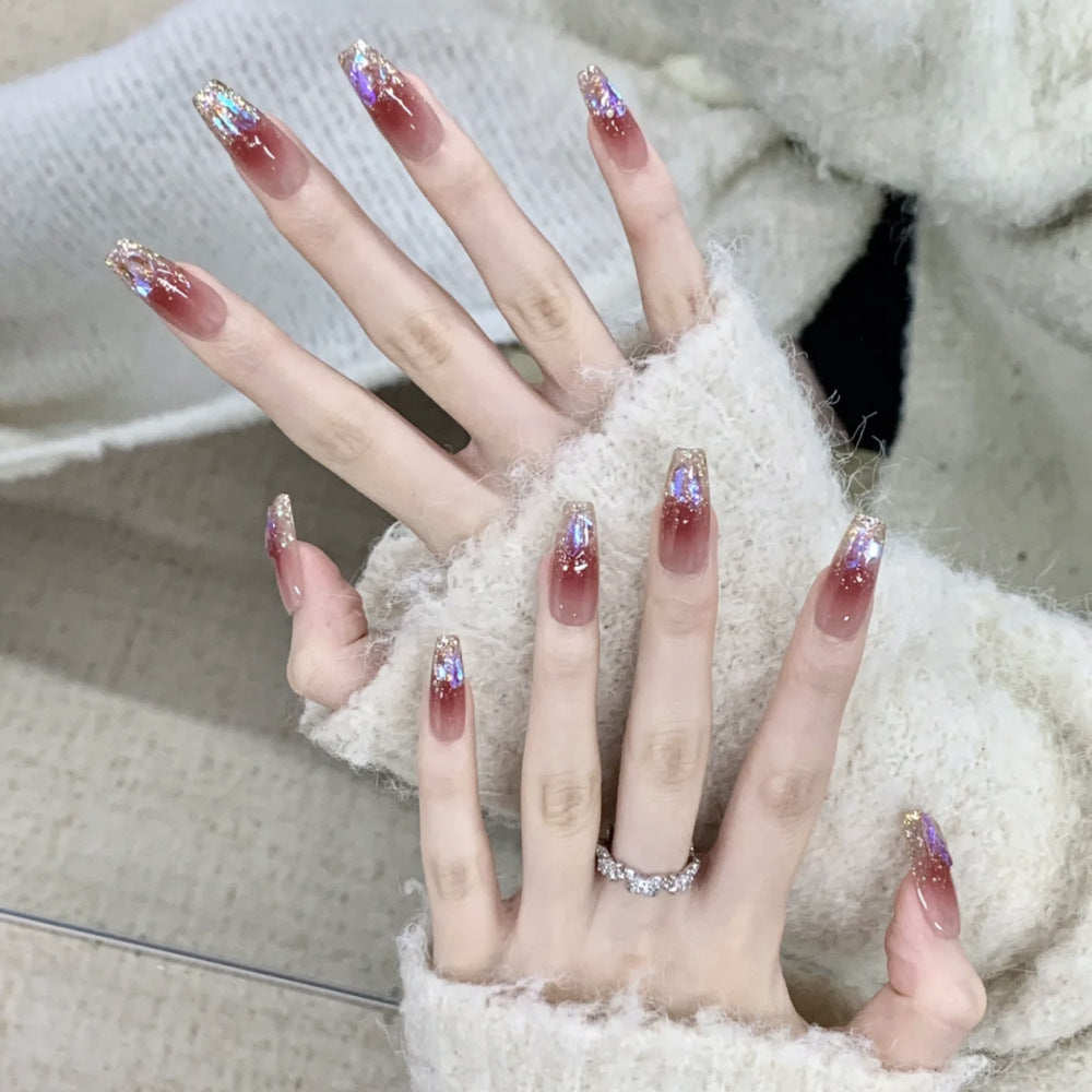 Glitzernde Ombre Druck-Nägel mit stilvollen Kristall-Akzenten Brehn