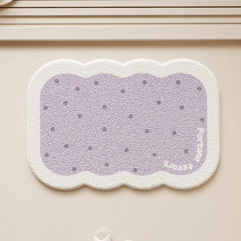 Scalloped-Edge Plush Absorbent Non-Slip Bath Rug with Cookie Motif