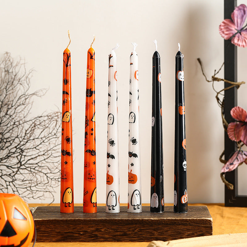 Halloween Dekorative Hohe Spitzkerze mit Bedrucktem Geist und Kürbis Motiv