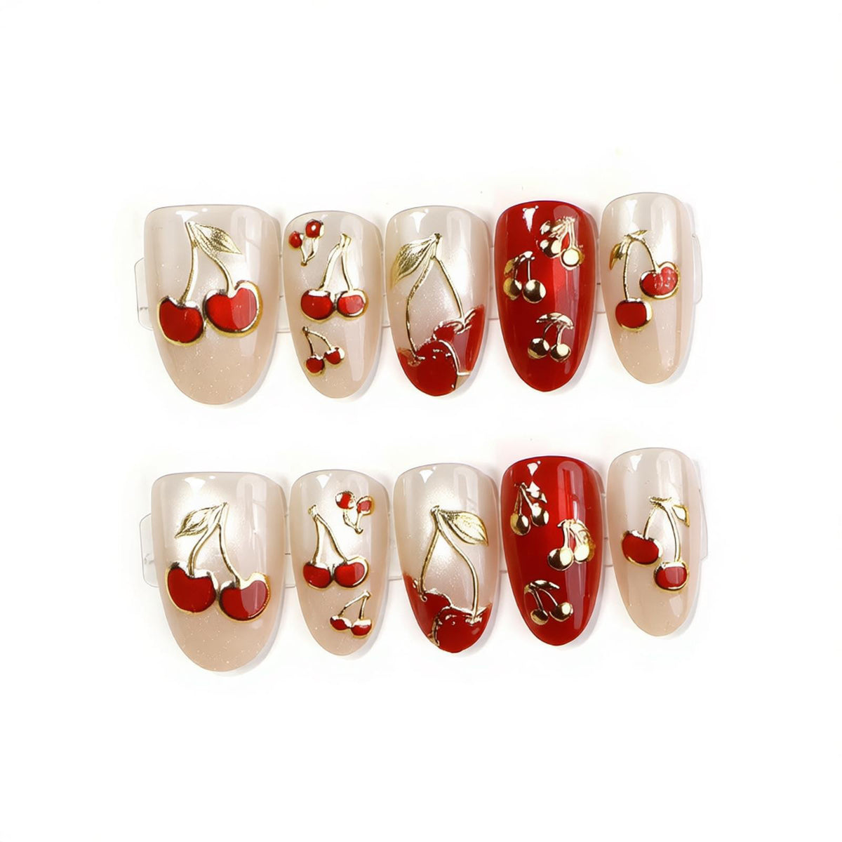 Künstlerisches Kirsch-Thema Press-On Nail Set Brehn