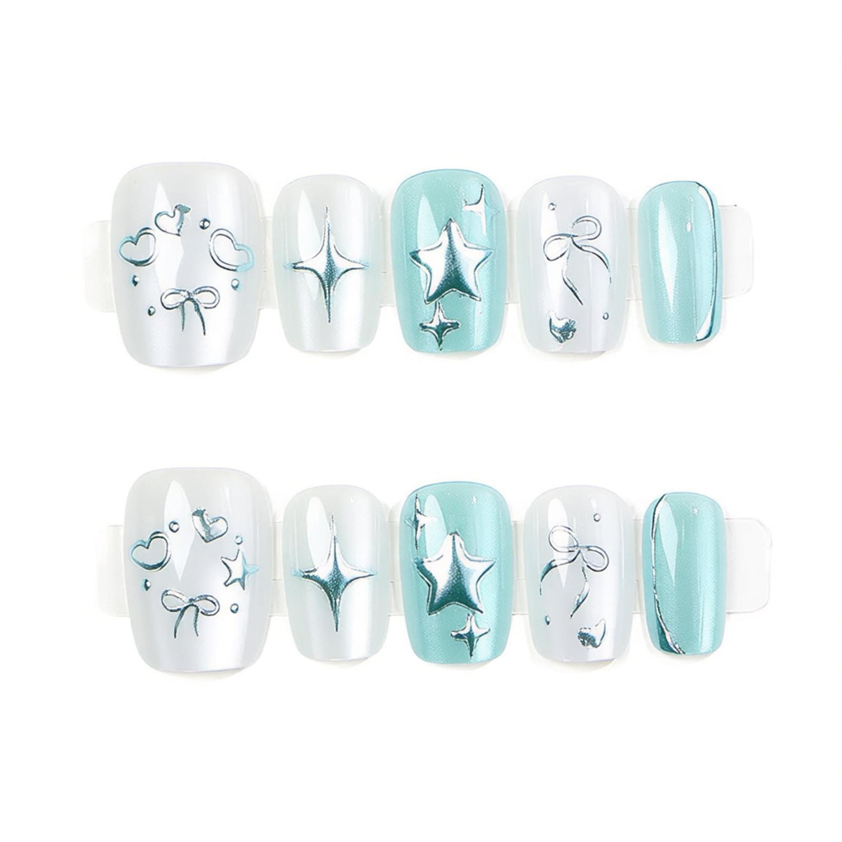Elegantes Press-On-Nagelkunst-Set mit Stern- und Schleifendekoren Brehn