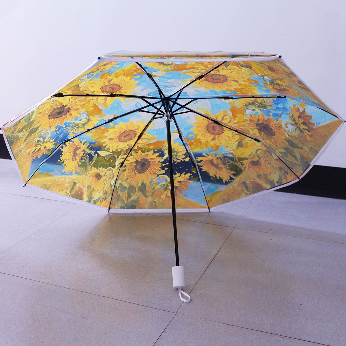 Damen Faltbarer Regenschirm mit verspieltem Sonnenblumenmotiv Brehn