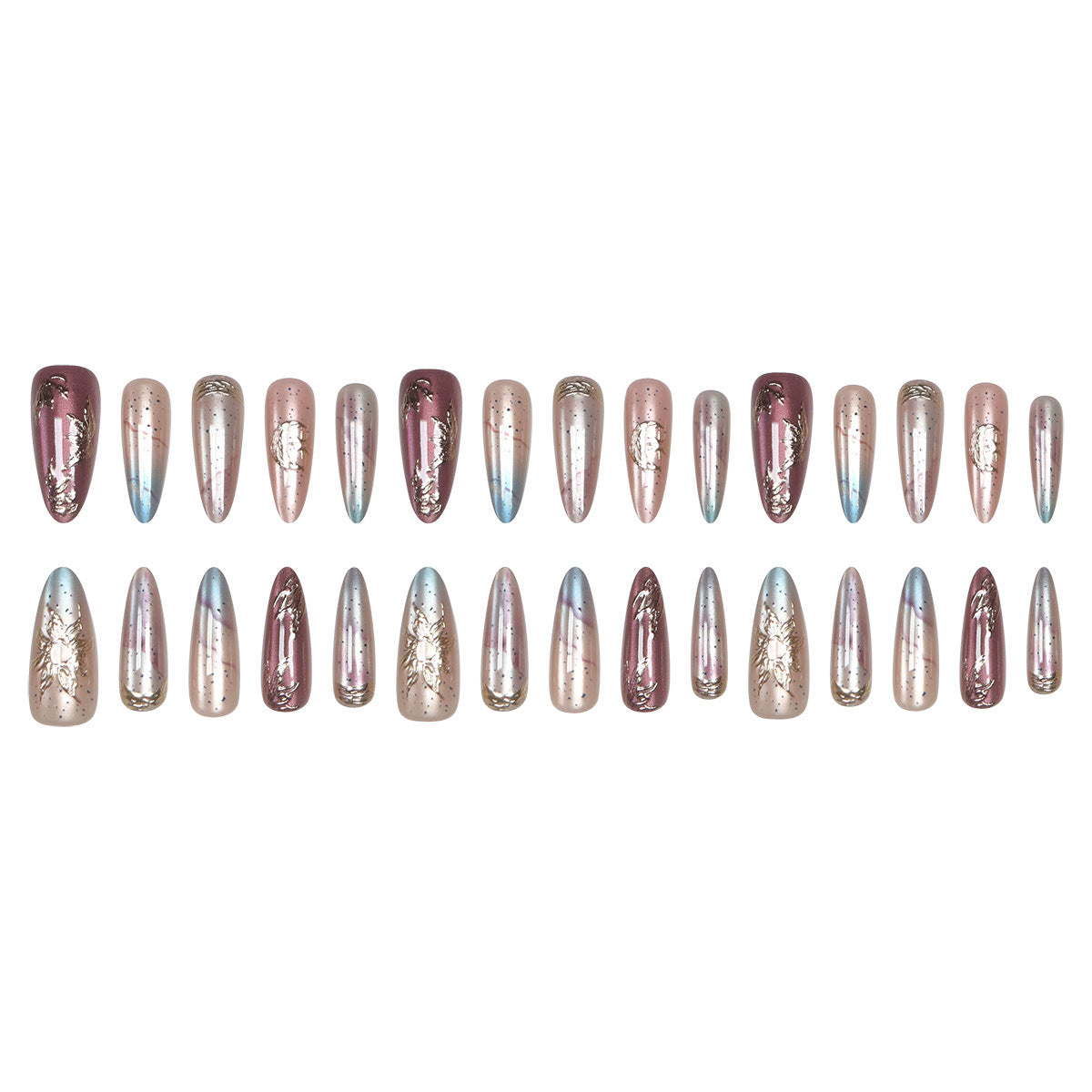 Elegante Stiletto Press-On Nagelset mit metallischen Akzenten Brehn