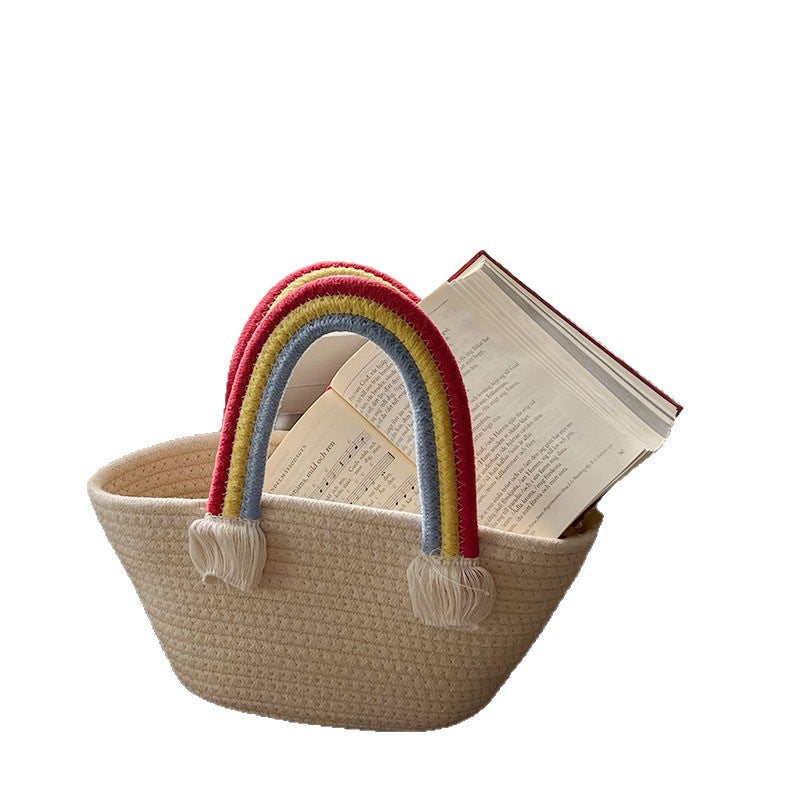 Damen Korbtasche mit buntem Regenbogenhenkel Brehn