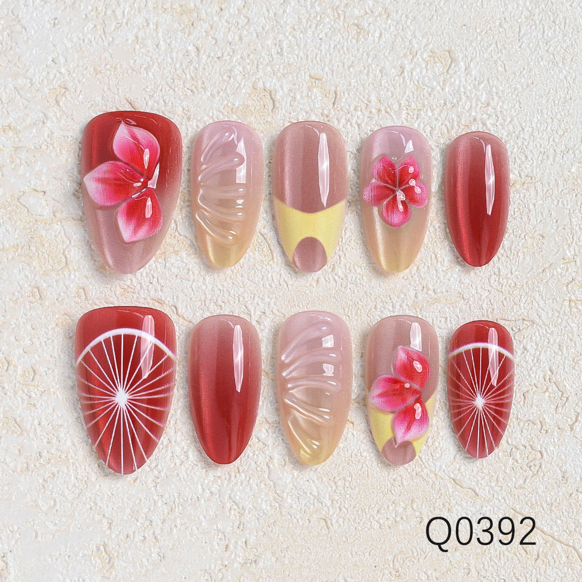 Künstlerisches Blumendesign Press-On Nagelset Brehn