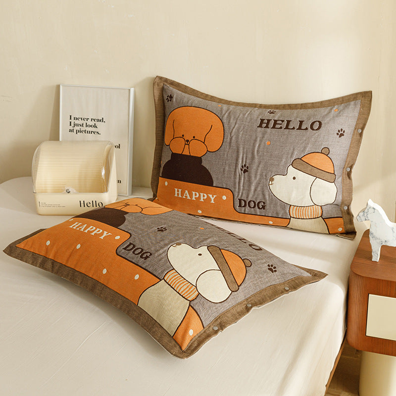 Kinder- und Jugend-Kissenbezug-Set mit niedlichem Haustiermotiv, Herz-Print und Knopfverschluss