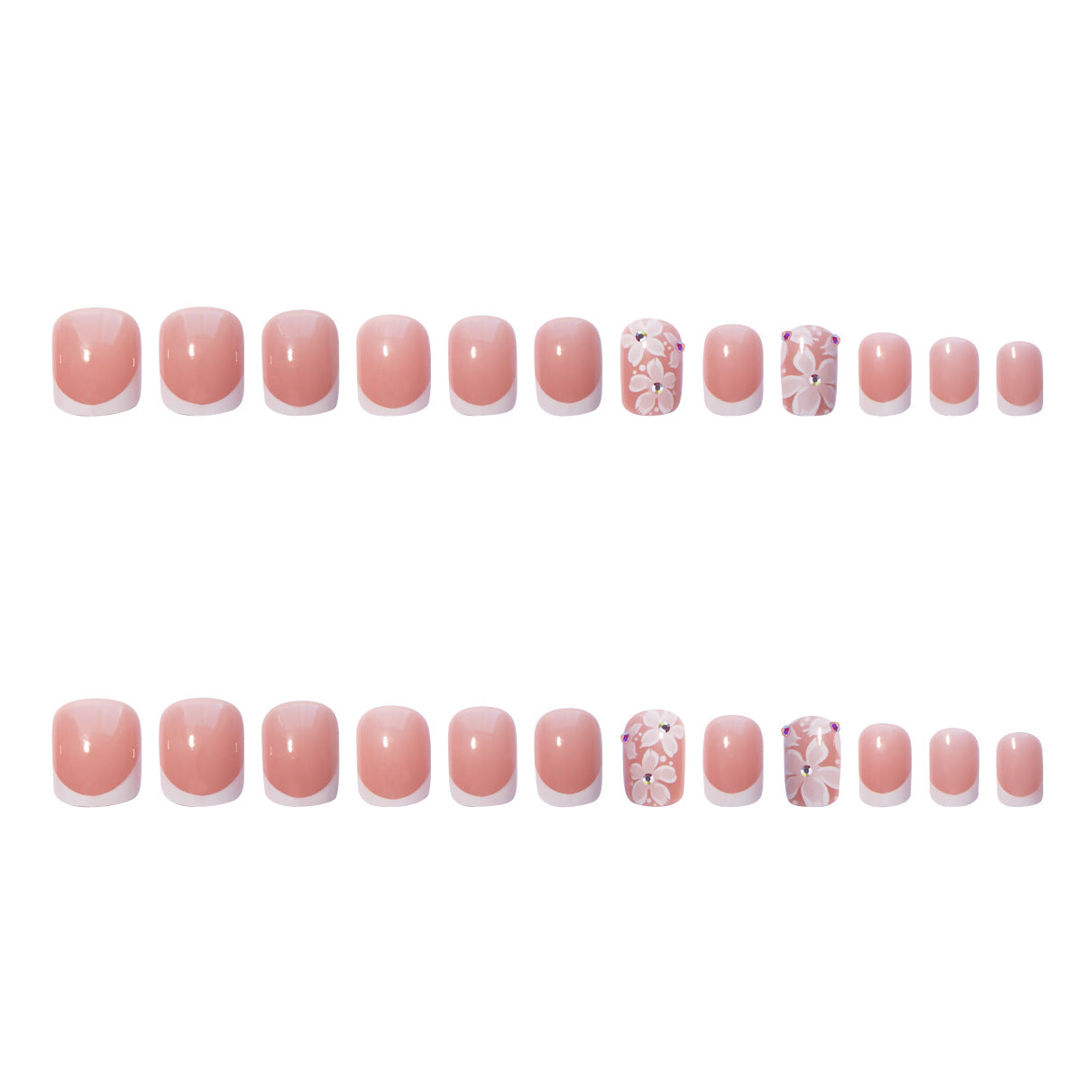 Kunstnagelset mit elegantem French Design und floralen Akzenten Brehn