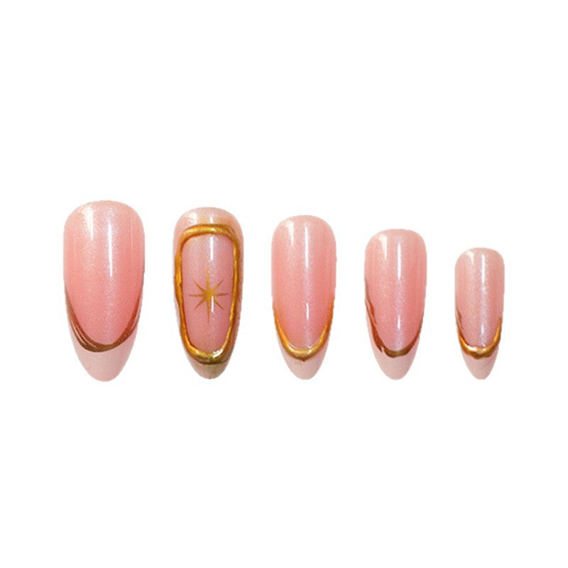 Premium glitzernde French Tip Press-On Nägel mit goldenen Akzenten Brehn
