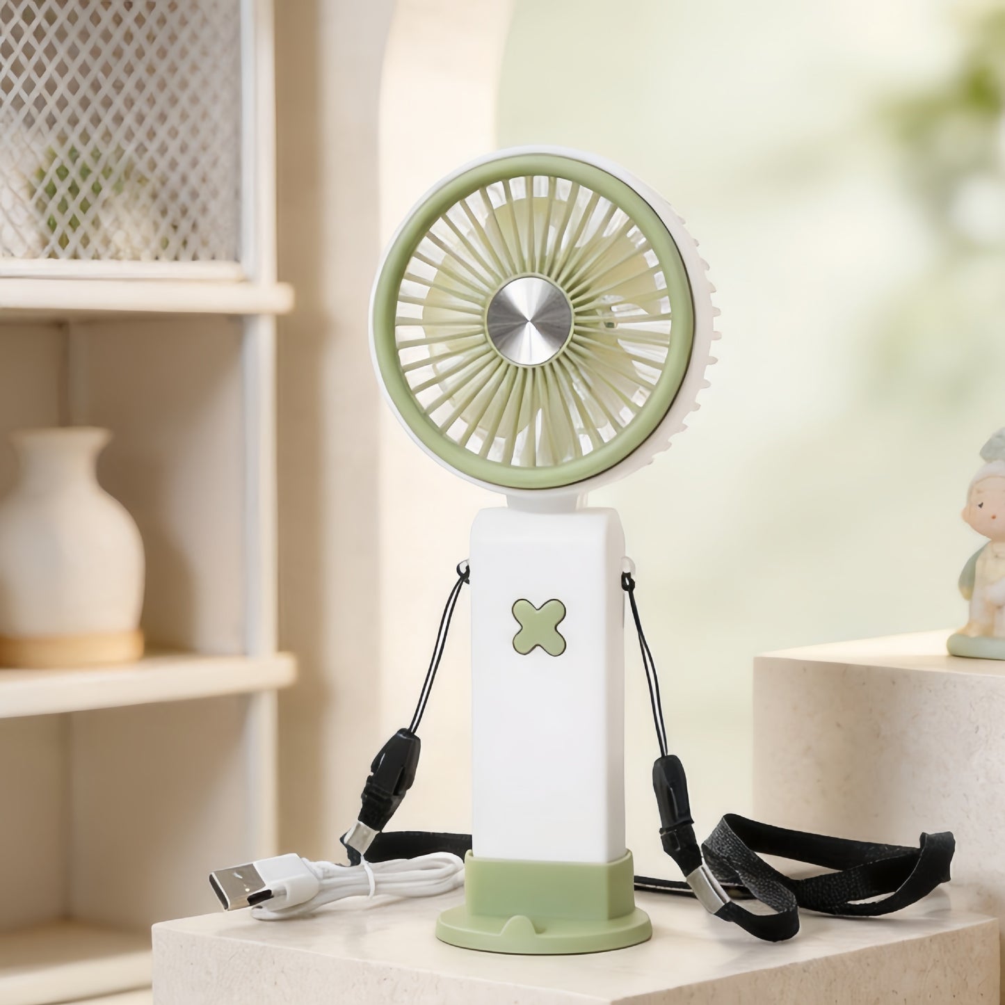 Damen Tragbarer Handventilator mit USB-Anschluss und flexiblem Tragesystem Brehn