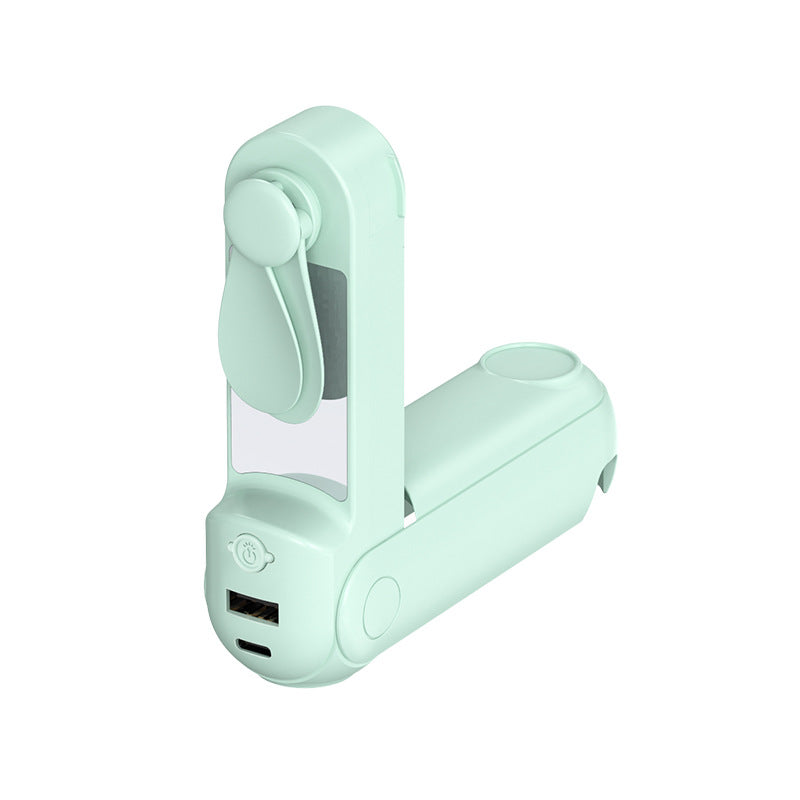 Unisex nan tragbarer faltbarer Ventilator mit eingebautem USB-Powerbank und kompaktem Spiegel Brehn