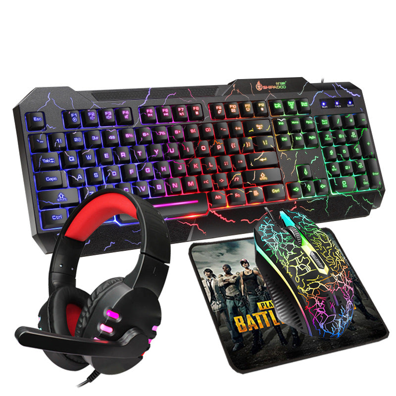 4-in-1 Gaming-Zubehörset mit beleuchteter Tastatur, Präzisionsmaus, Gaming-Headset und Mauspad Brehn