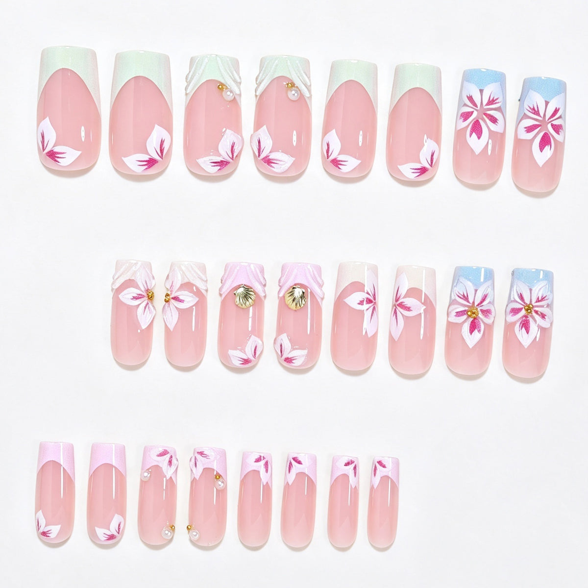 3D Blumen Design Press-On Nagelkunst Brehn
