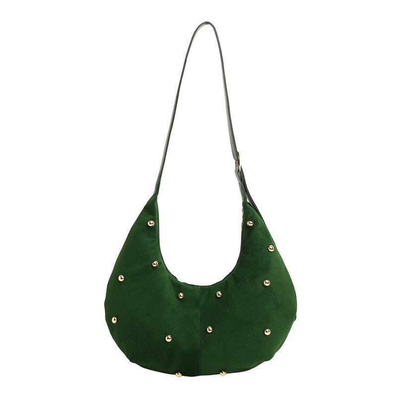Texturiertes Wildleder Hobo Bag mit dekorativen Nieten Brehn