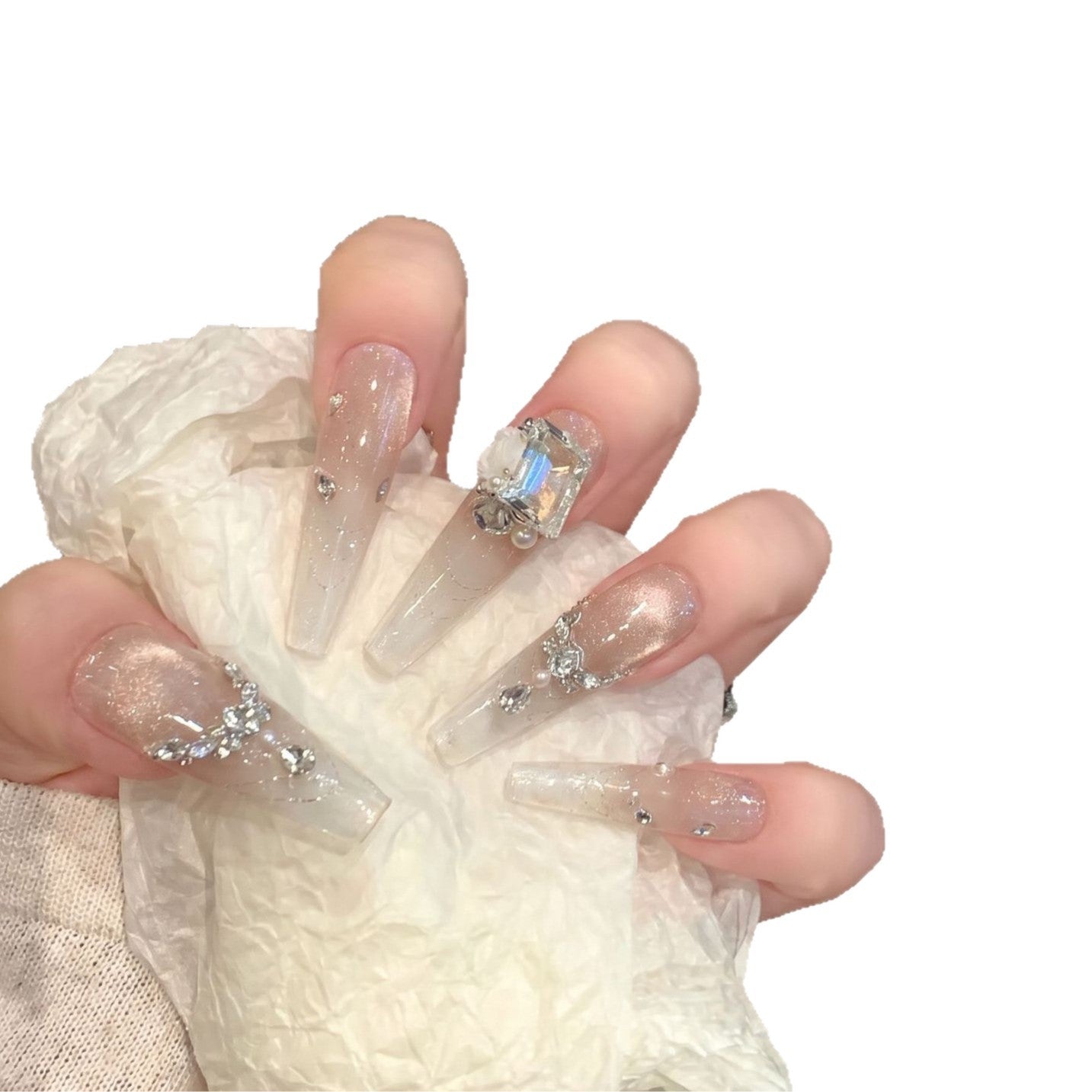 Elegante mit Strass verzierte Press-On-Nagel-Set Brehn