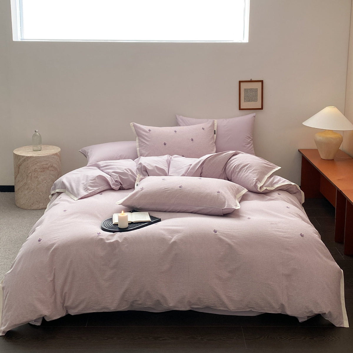 Luxus Baumwollsatin Bettbezug Set mit Karo-Stickerei