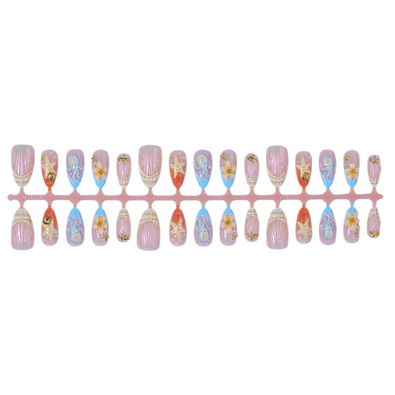 Dekoratives Press-On Nagelkunst-Set mit von Sommer inspirierten Ozeandesigns Brehn