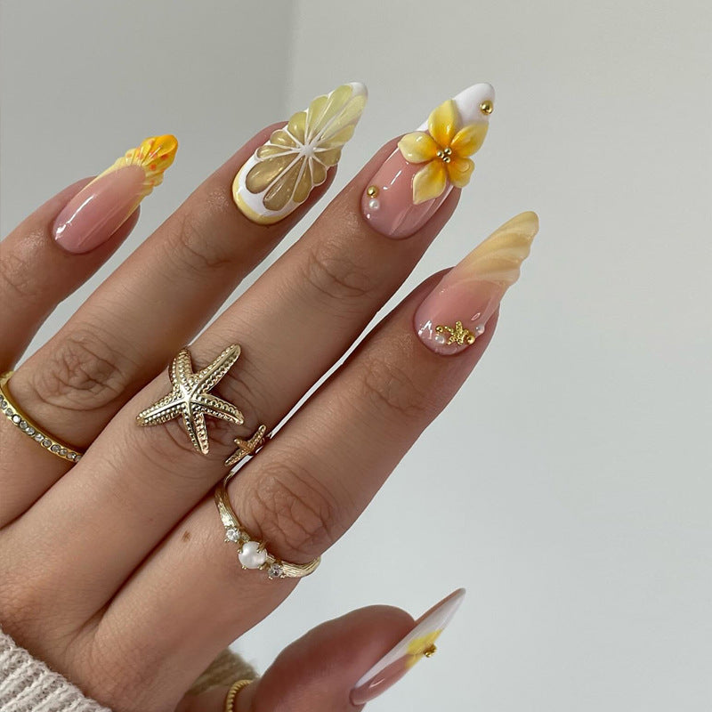 Künstlerisches Floral Stiletto Press-On Nägel Set mit 3D Details Brehn