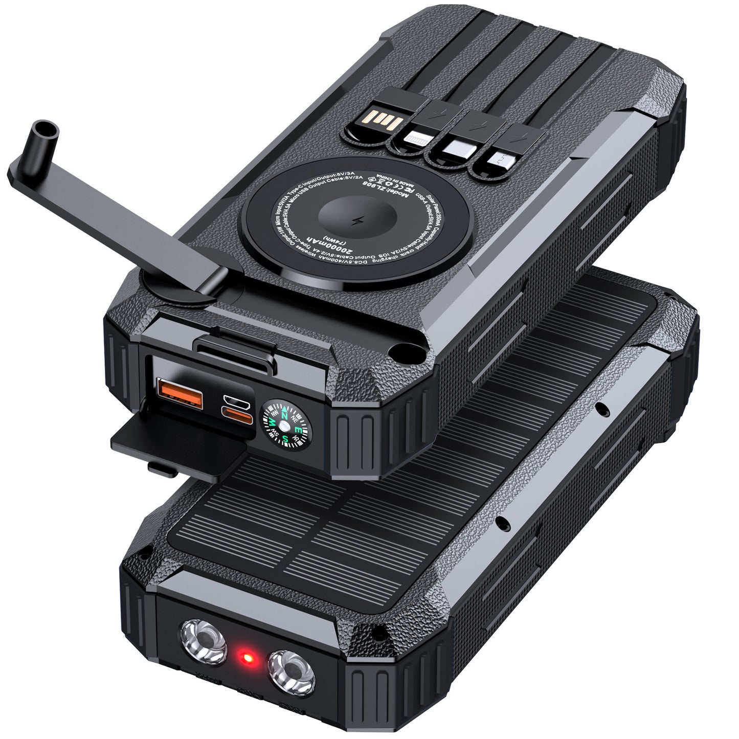Multifunktionale Solar-Powerbank mit LED-Licht und Integriertem Ladekabel Brehn