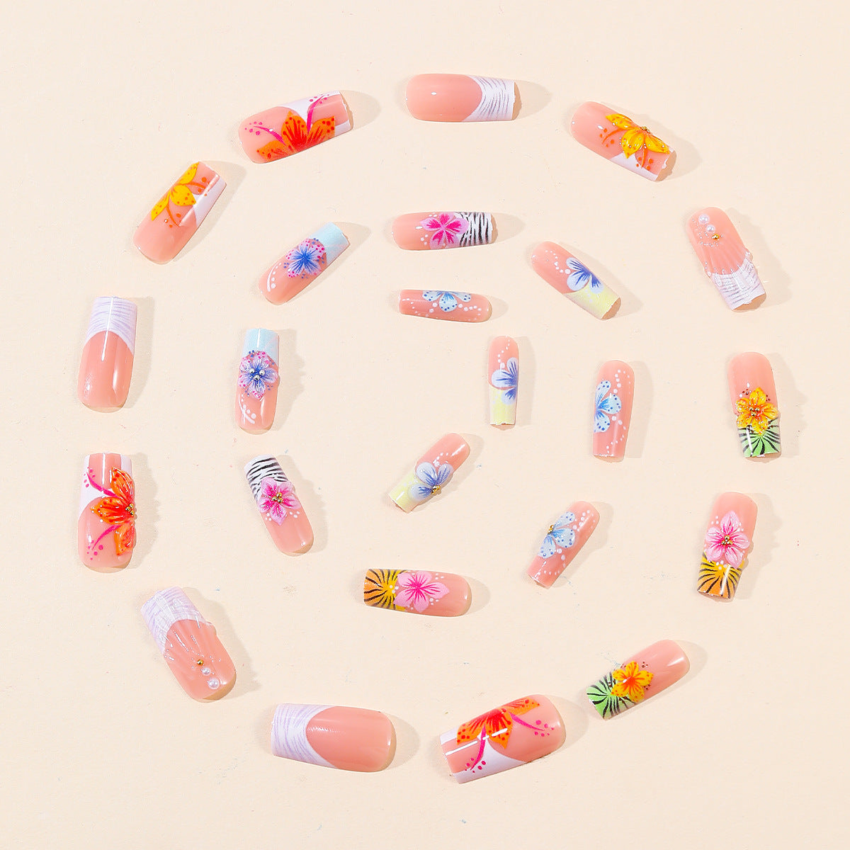 Tropische Florale Acryl Nagelkunst Erweiterungen Brehn