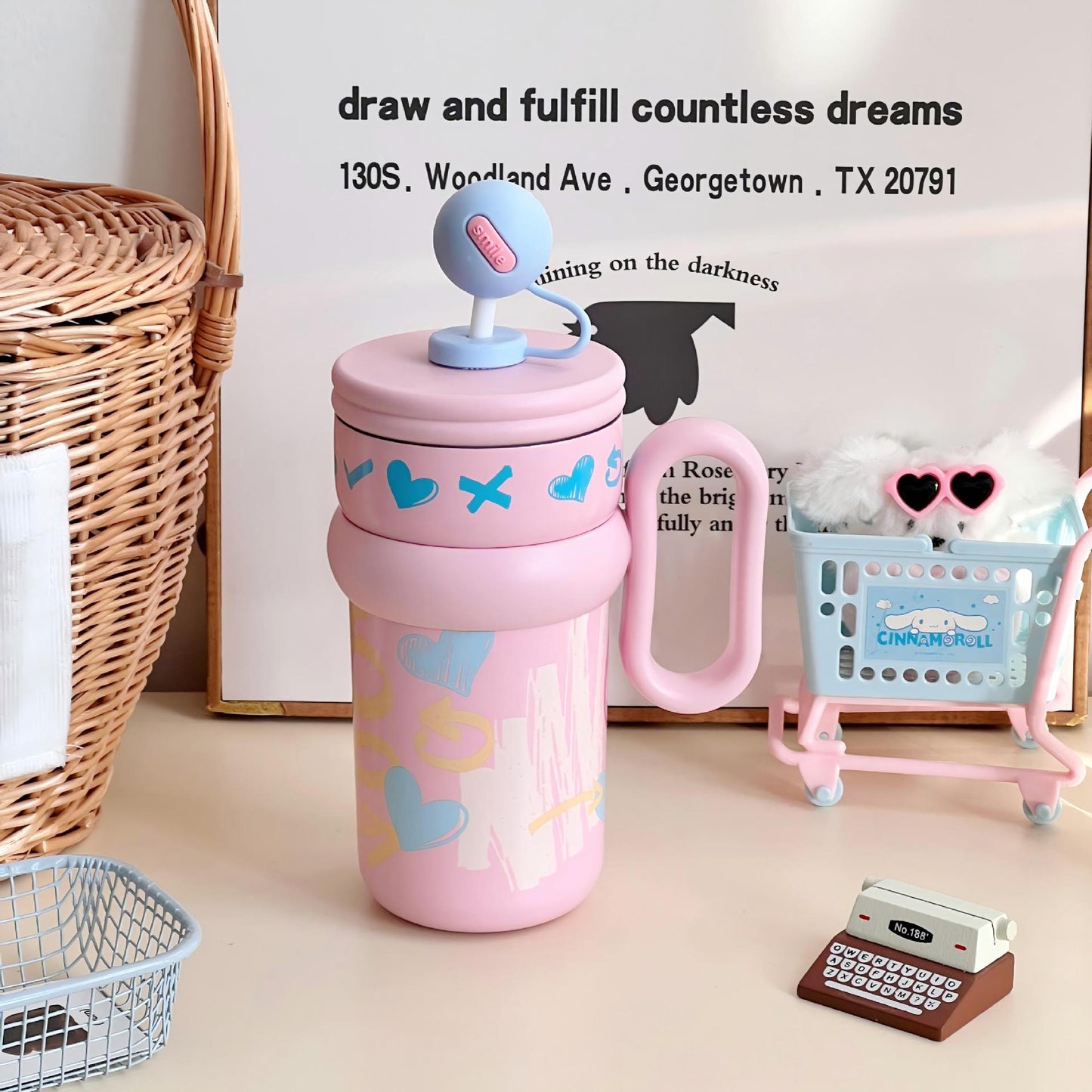 Damen Kinder-Trinkbecher mit integriertem Strohhalm und verspieltem Design Brehn