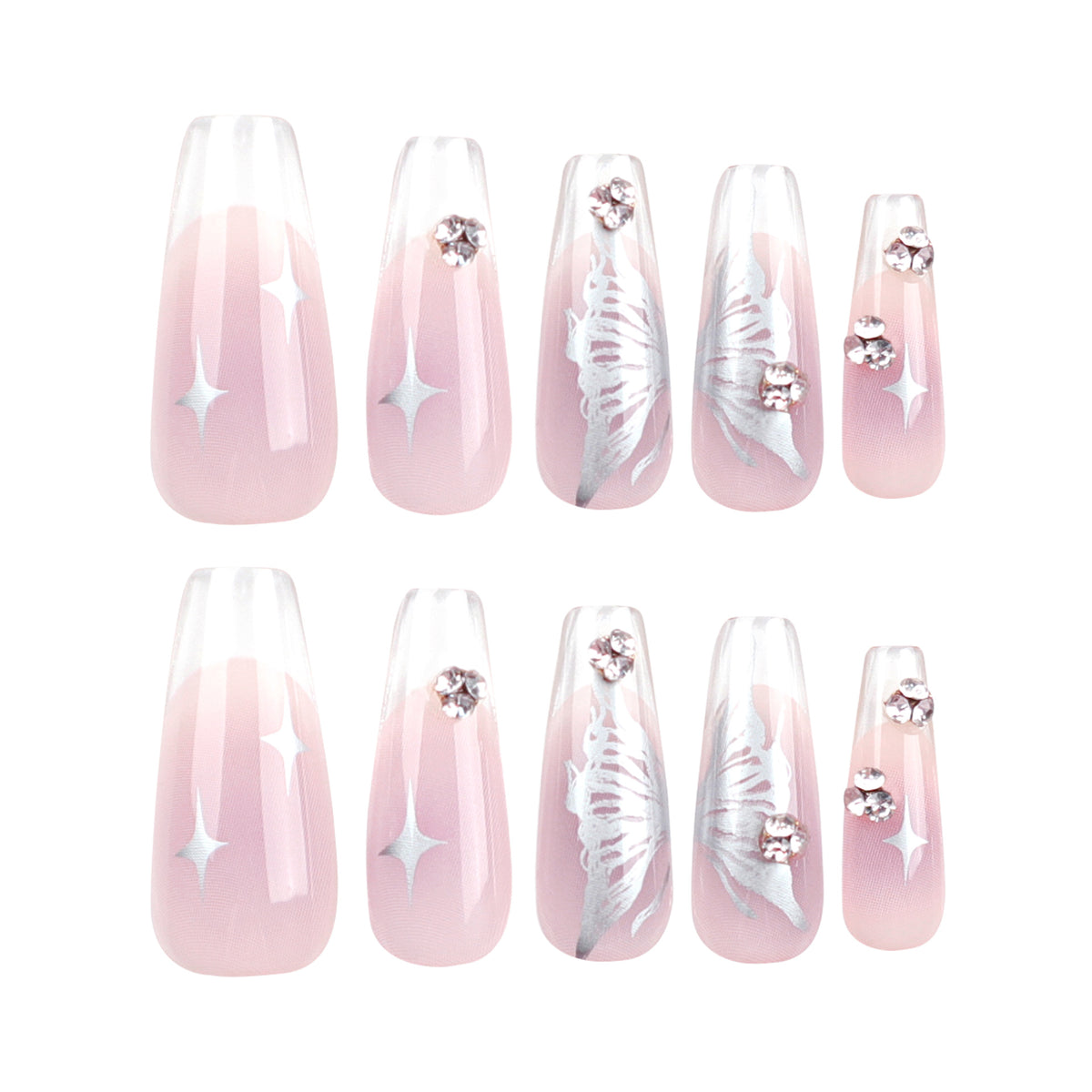 Elegante Kunstnägel mit floralen Designs und Glitzerakzenten Brehn