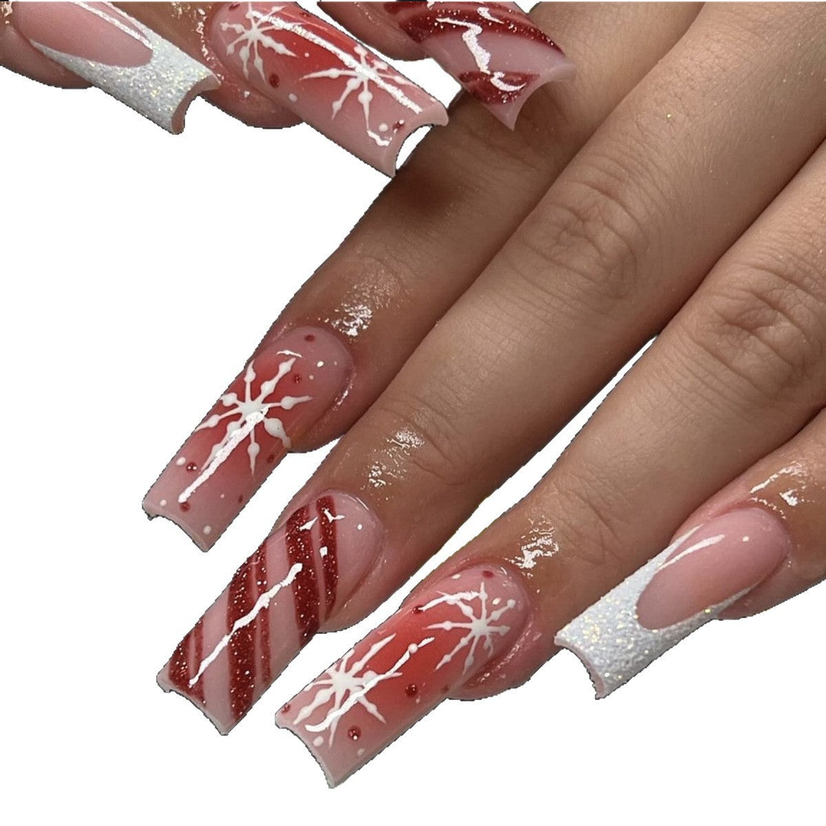 Kunstnagelset mit festlichen Zuckerstangen- und Glitzerakzenten Brehn
