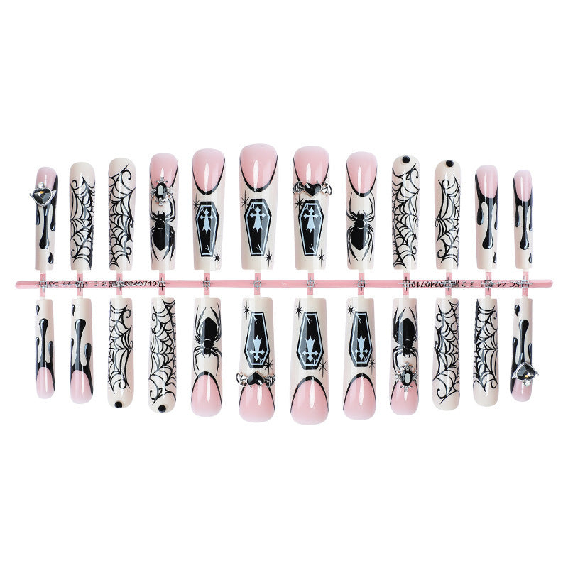 Gothic-Themen Press-On Nagelkunst Set mit Spinnen- und Sargdesigns