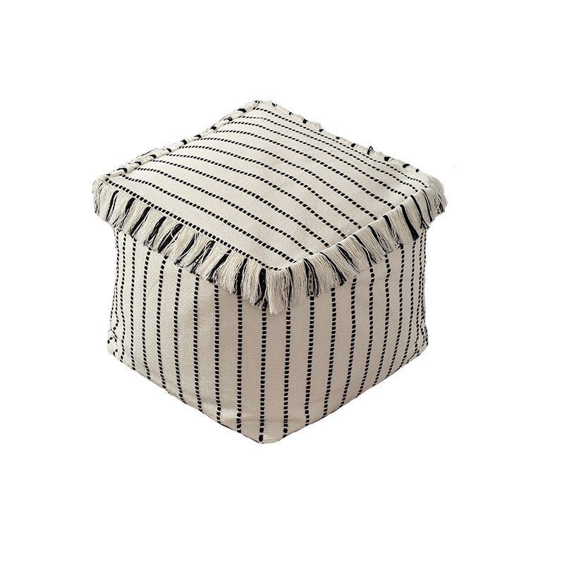 Boho-Sitzpouf aus Baumwollgewebe mit Fransen Brehn