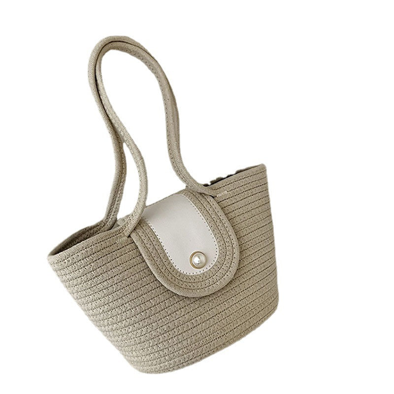 Damen Handtasche aus geflochtenem Naturmaterial mit elegantem Verschluss Brehn