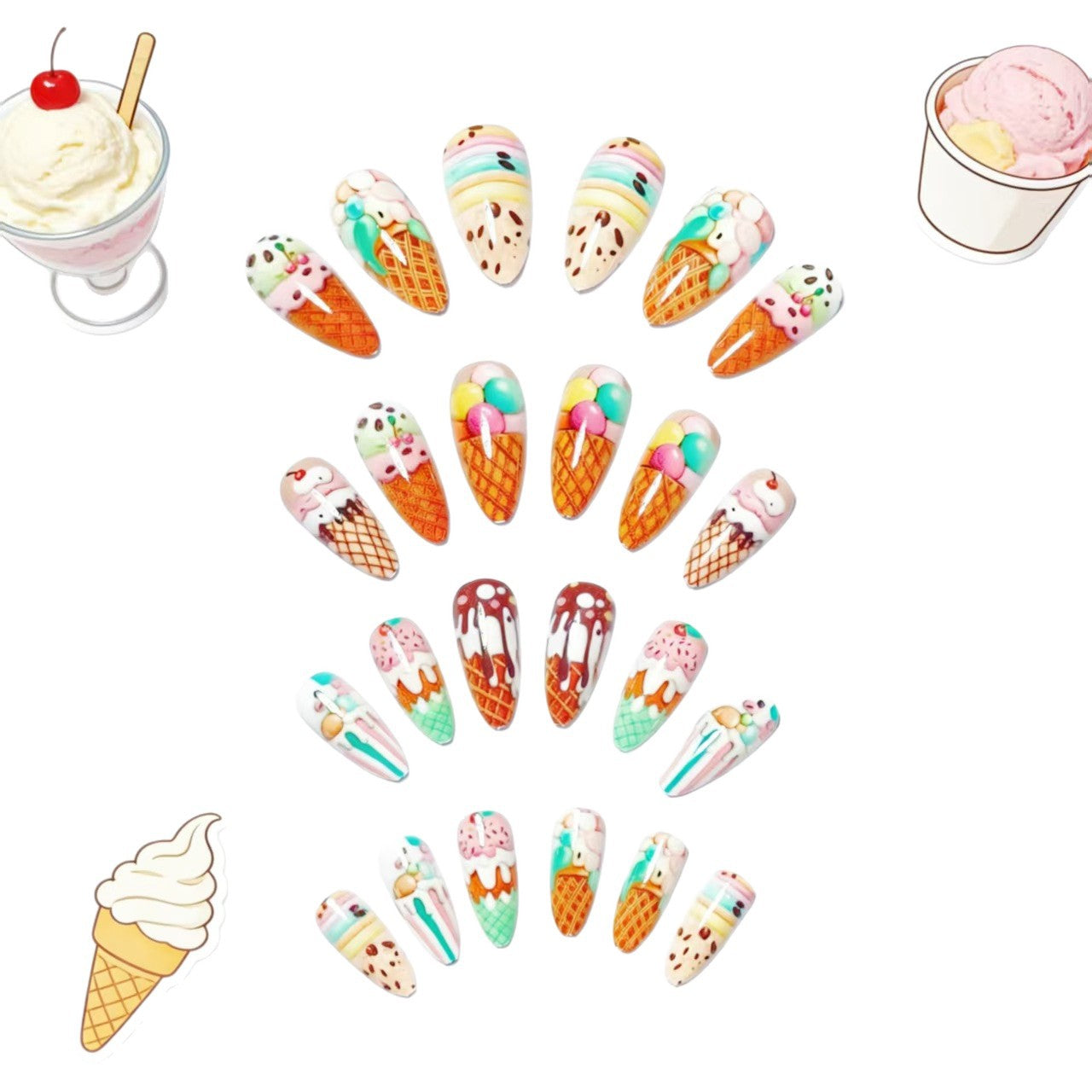 Kreative Kunstnägel mit Eiscreme-Motiv Brehn