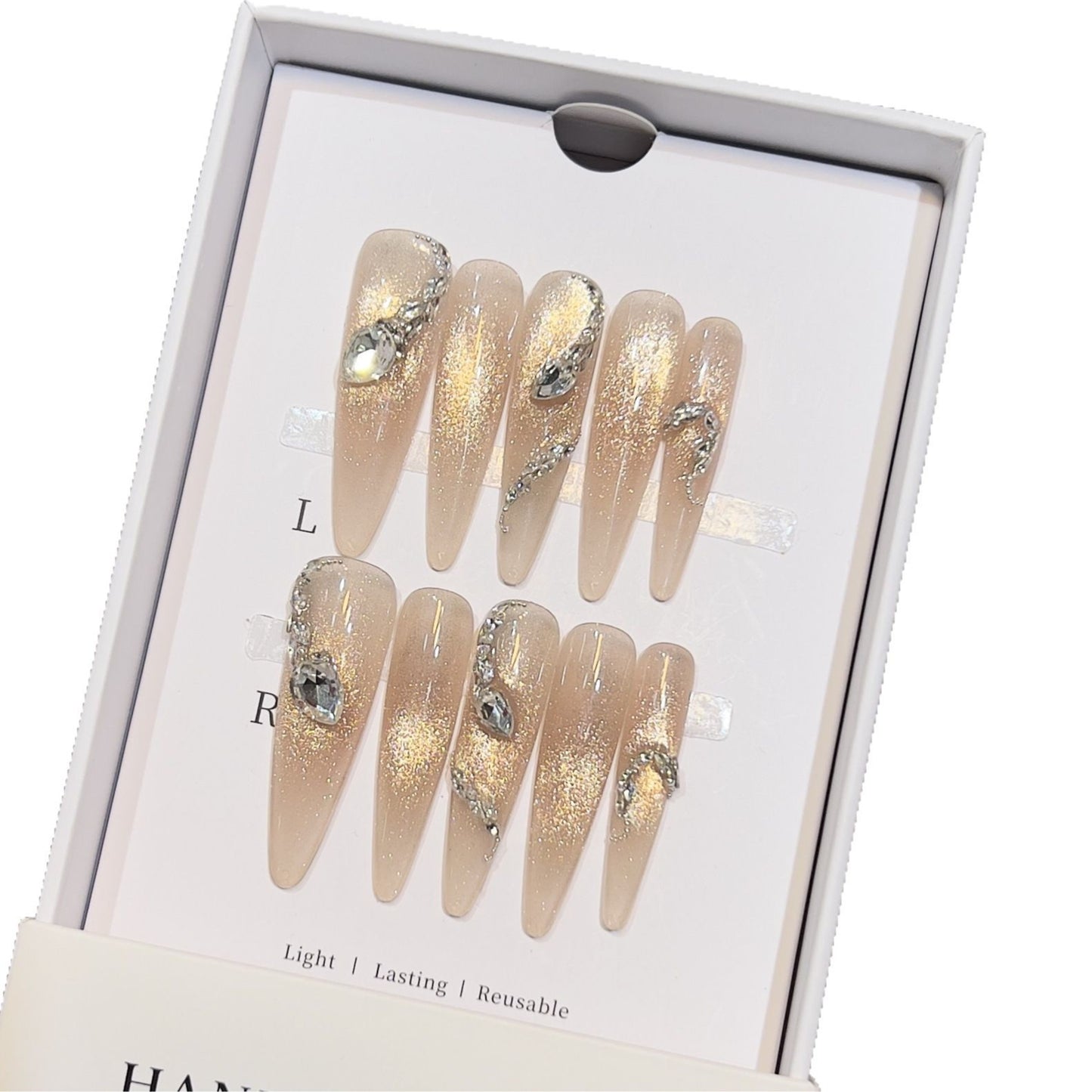 Dekoratives Stiletto Press-On-Nagelkunstset mit Kristallakzenten Brehn