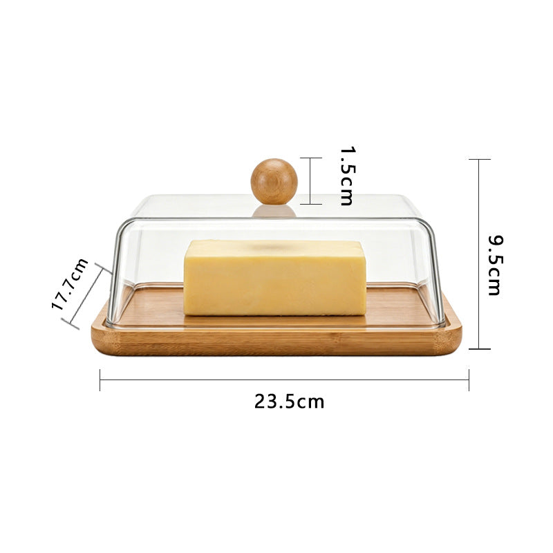 Bamboo Butter Dish with Glass Dome and Stainless Steel Spreaders