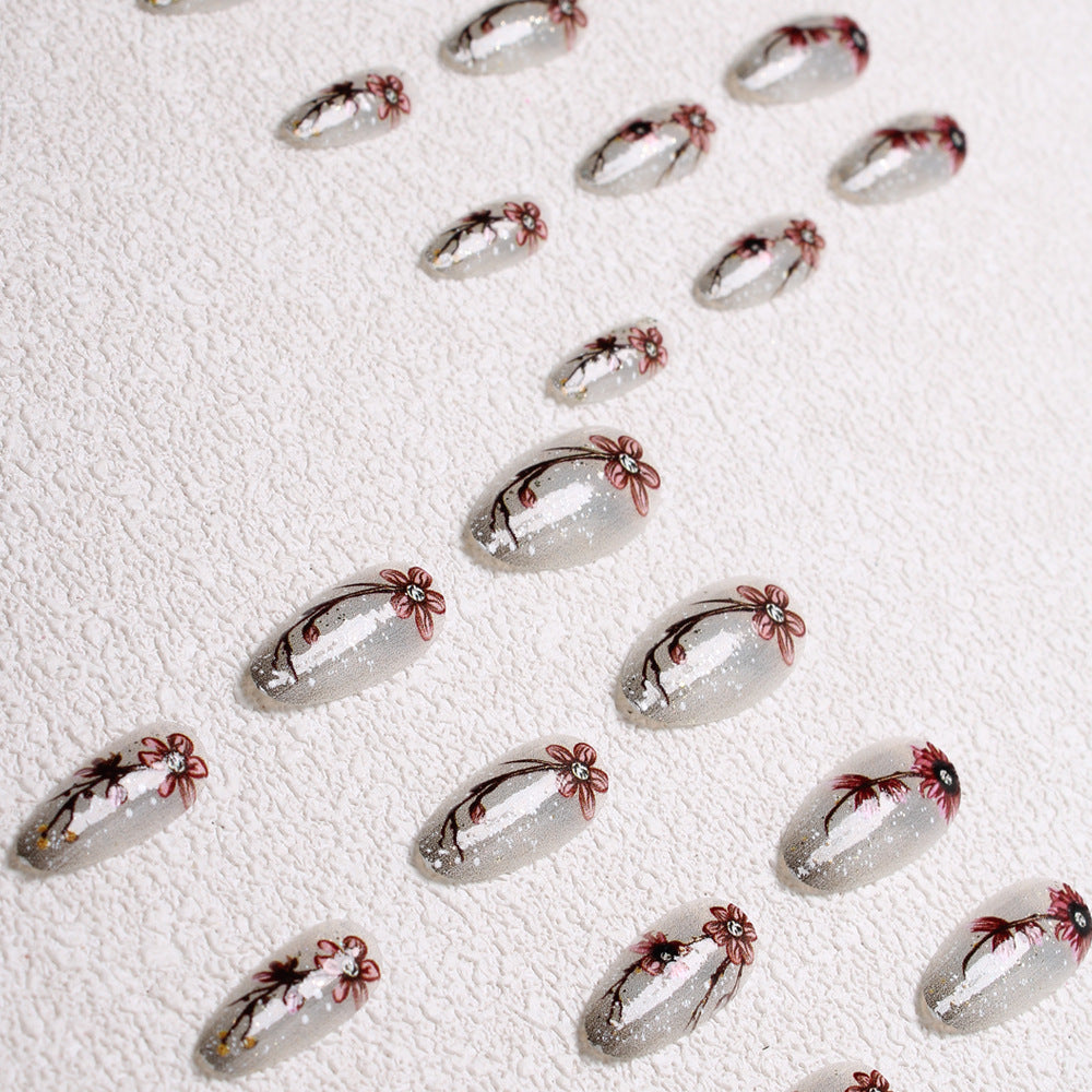 Künstlerisches Floral Press-On-Nagelset Brehn