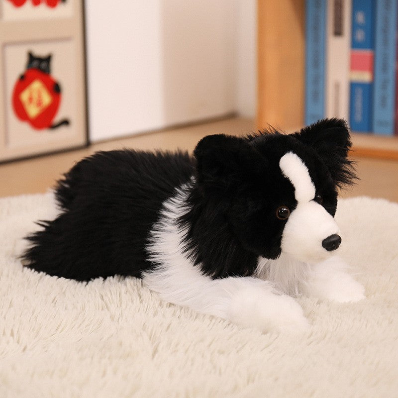 Realistisches Sitzendes Border Collie Plüschspielzeug mit Langem Weichem Fell Brehn