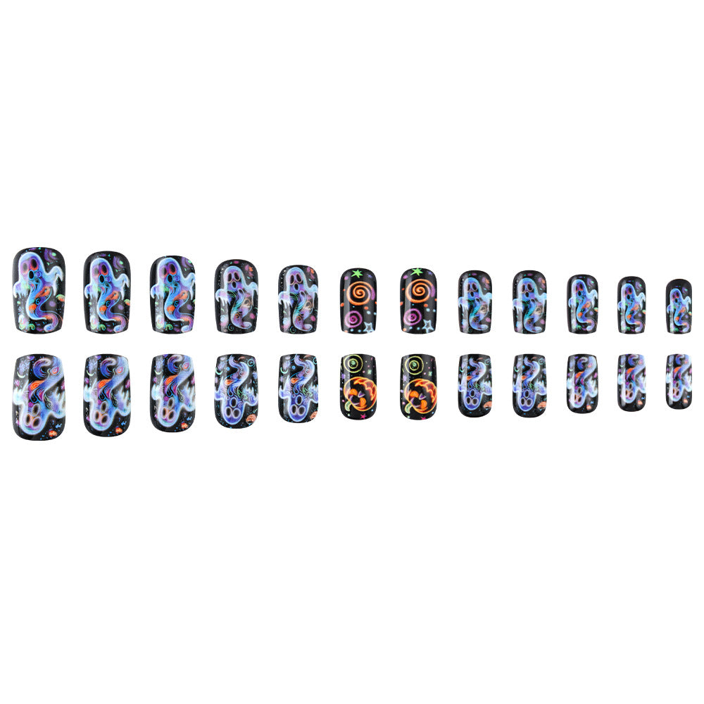 Künstlerisches Halloween-Themen Press-On Nail Design Brehn