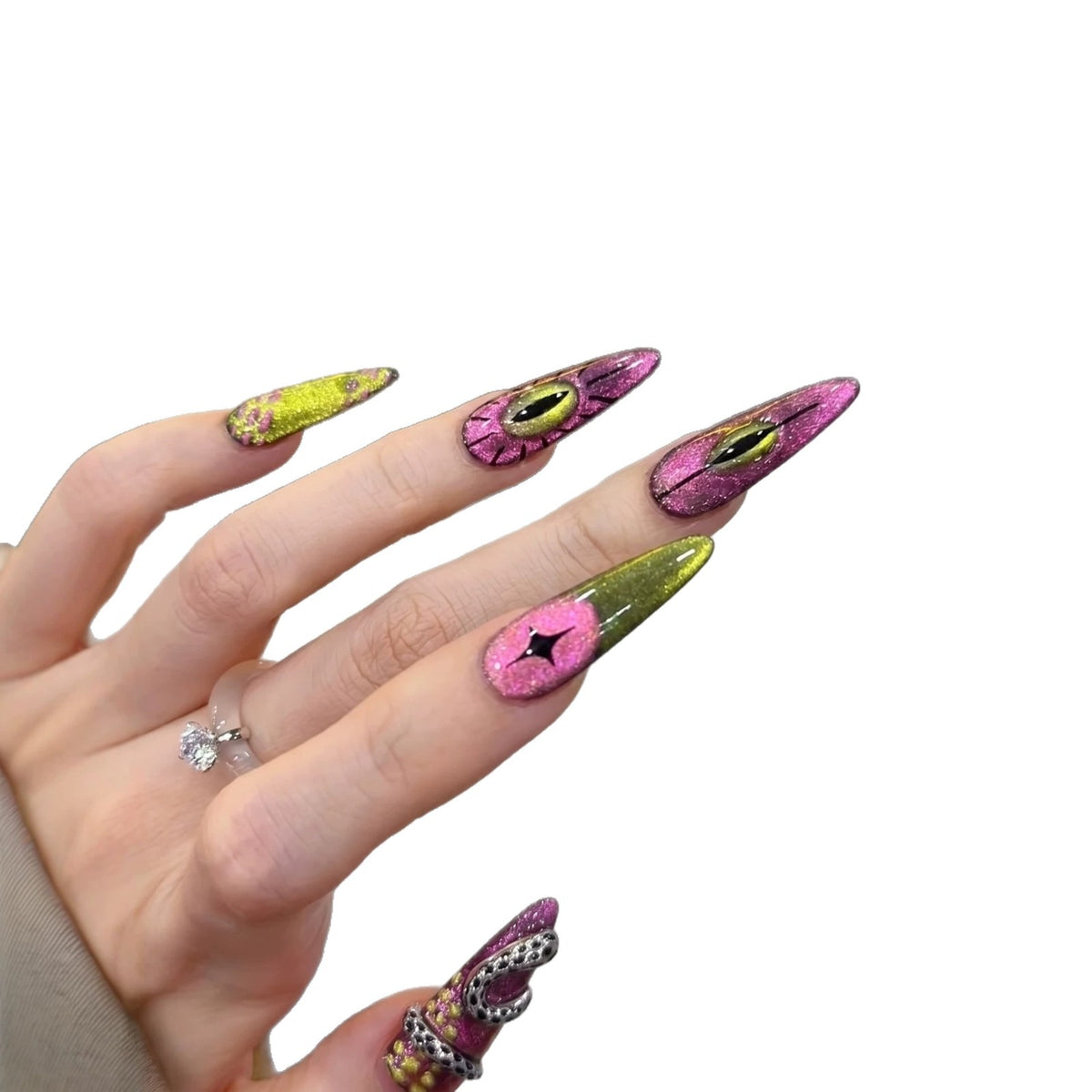 Künstlerisches Stiletto Press-On Nail Set mit einzigartigem Grafikdesign Brehn