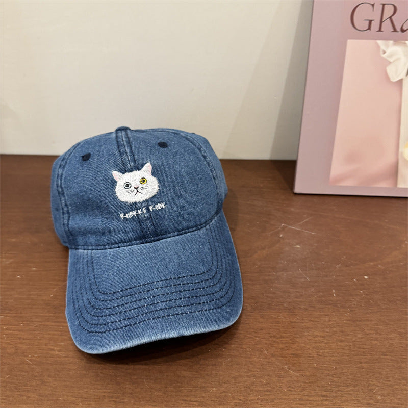 Damen Freizeit Baumwoll Baseball Cap mit Katzenstickerei Brehn