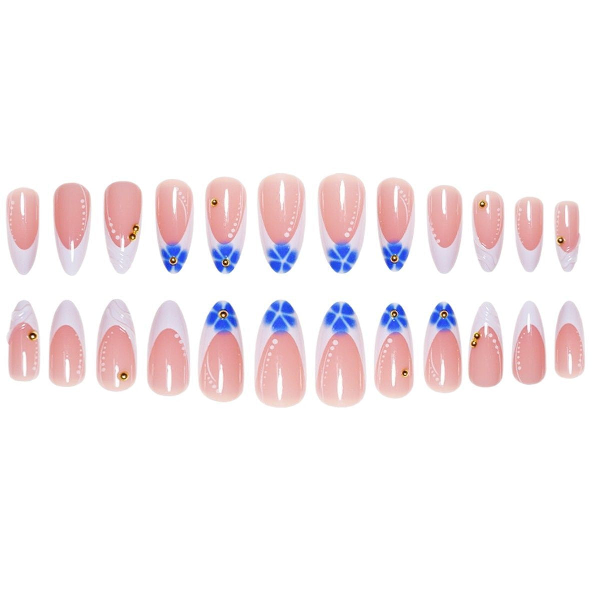 Skulptierte French Tip Press-On Nagelverlängerungen mit Edelsteinakzenten Brehn