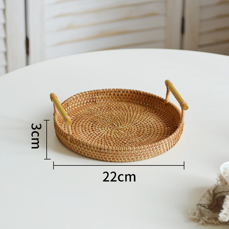 Runde Servierplatte aus geflochtenem Rattan Brehn