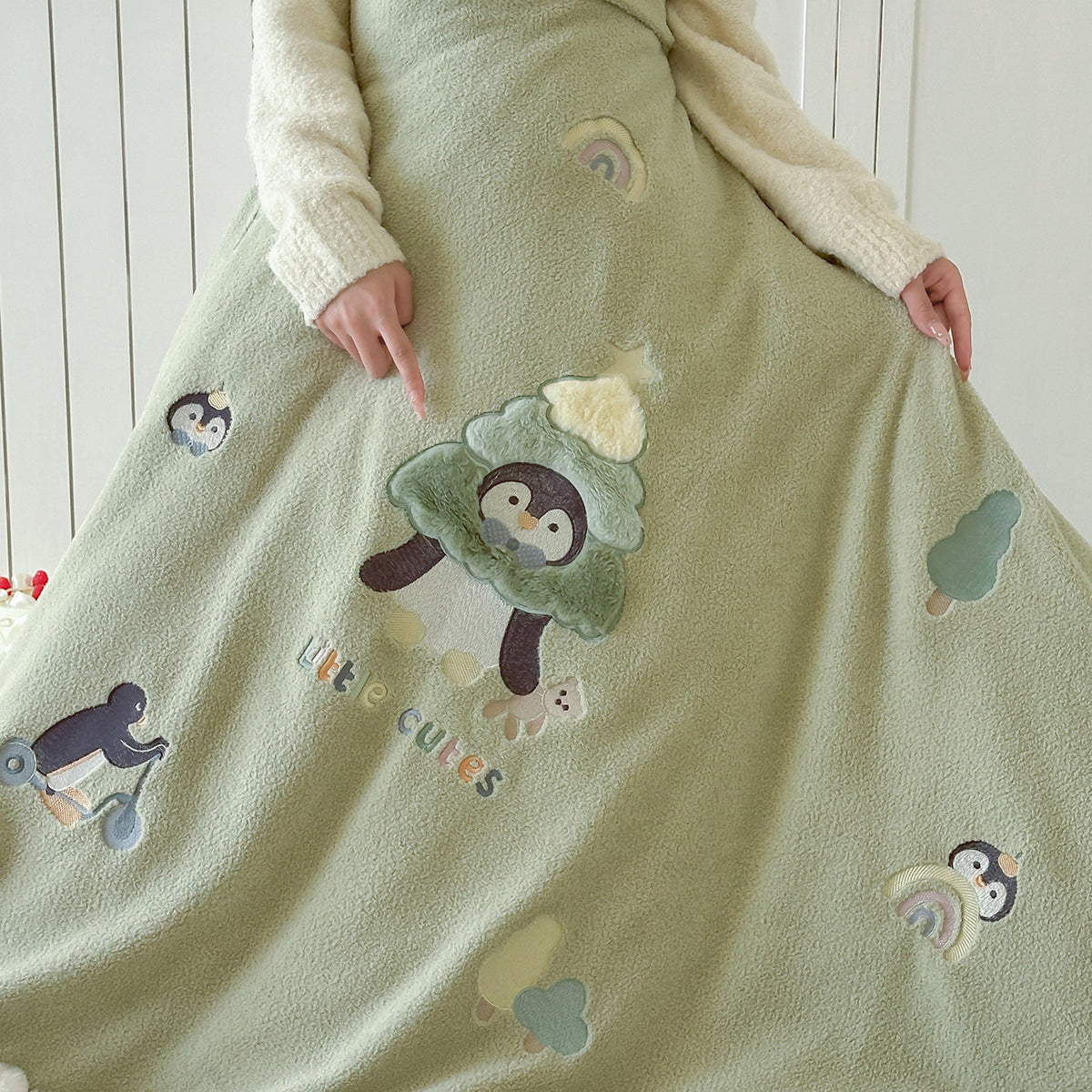 Plüsch Cartoon Applikation Pom-Pom-Borte Fleece Bettbezug Bettwäsche Set