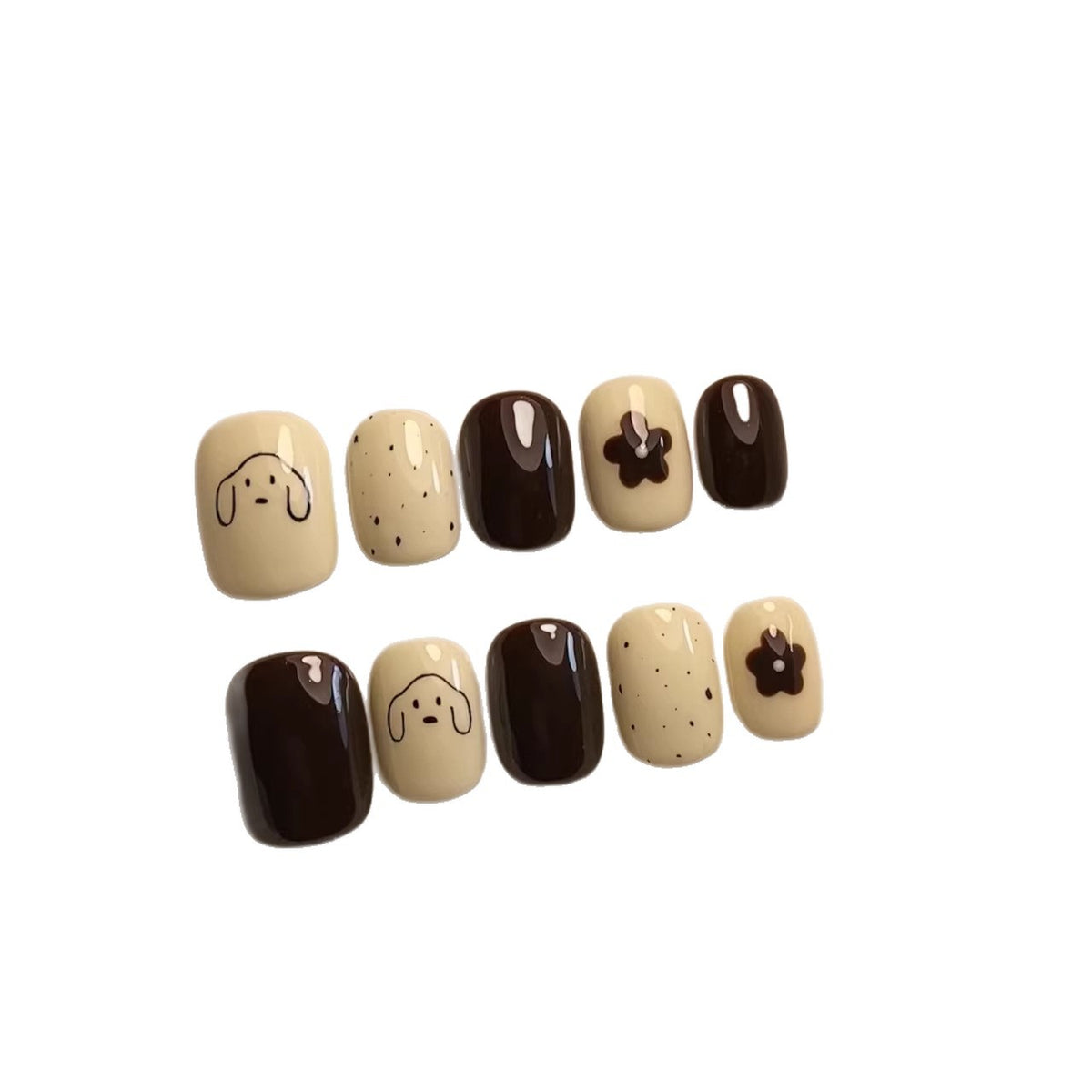 Dekoratives Press-On-Nail-Art-Set mit adorablen Hund- und Blumendesigns