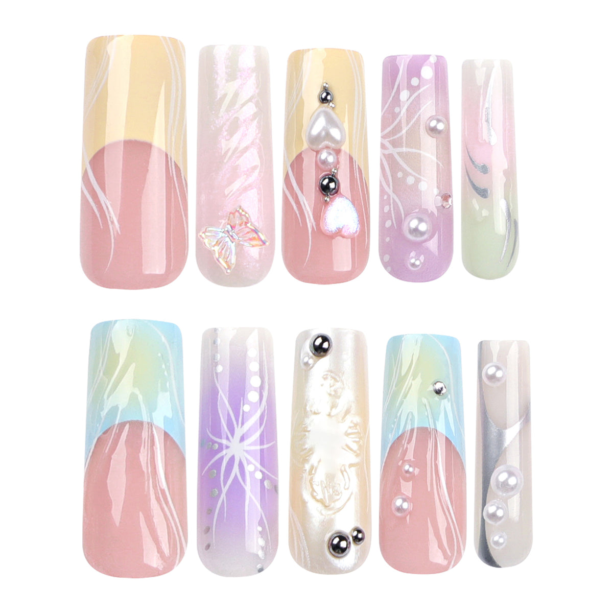 Kunstvolle Nagelkunst mit 3D-Details und Glitzerakzenten Brehn